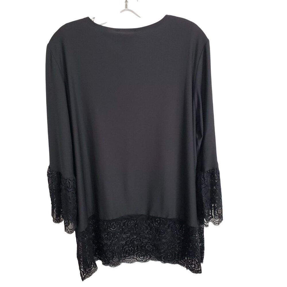 Slinky Brand Size XL Petite Tunic Top Bell Sleeves Lace Trim Witchy Whimsigoth - Picture 3 of 9